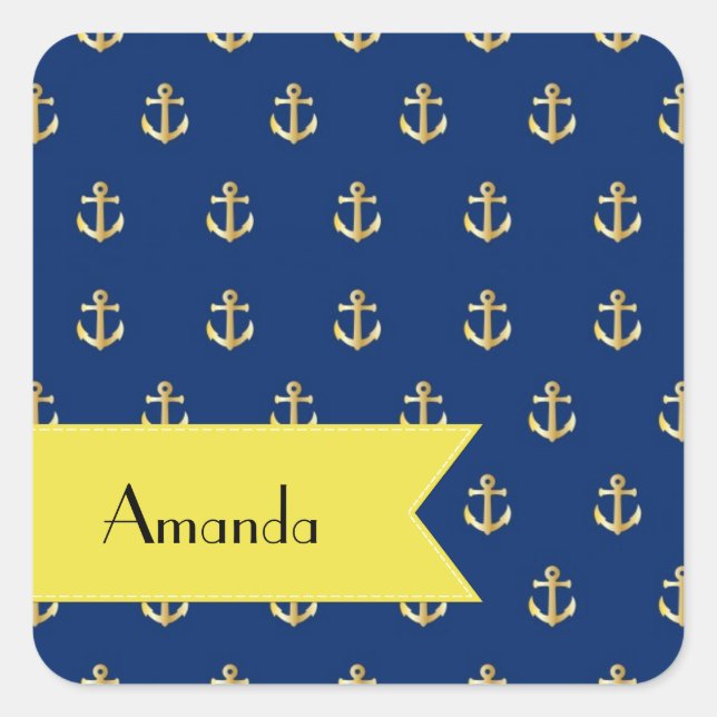 Pegatina Cuadrada Ancla de barcos, Ancla de barcos, Ancla de mar, Su (Anverso)