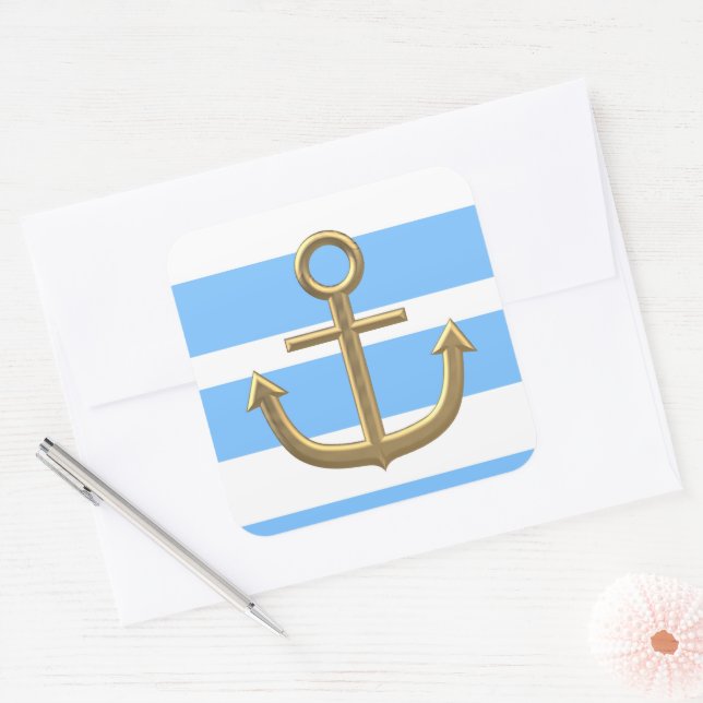 Pegatina Cuadrada Ancla dorada, símbolos del amor. (Sobre)
