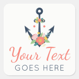 Pegatina Cuadrada Ancla floral Nautical Faiy Marina y Daisy de Coral
