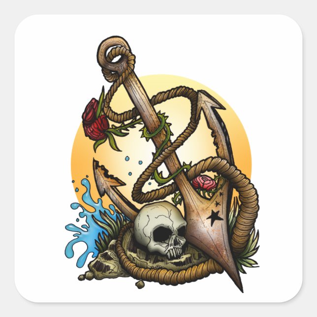 Pegatina Cuadrada Anclado (Anverso)