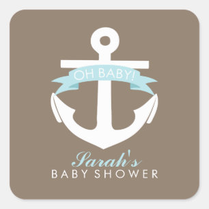 Pegatina Cuadrada Anclaje azul y Baby Shower de cinta