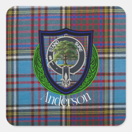 Pegatina Cuadrada Anderson Scottish Clan Tartán y Escudo