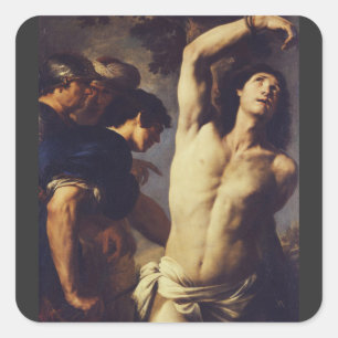 Pegatina Cuadrada Andrea Vaccaro: San Sebastián Arte Barroco Fino
