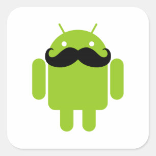Pegatina Cuadrada Android Robot Black Mustache Graphic