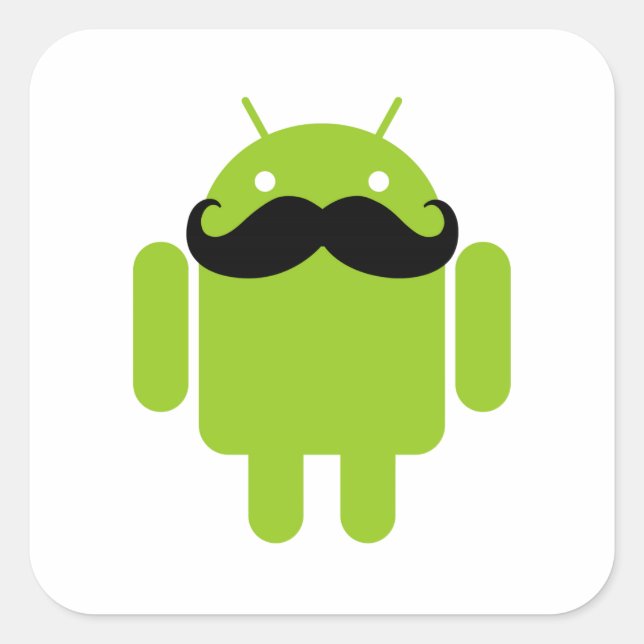 Pegatina Cuadrada Android Robot Black Mustache Graphic (Anverso)