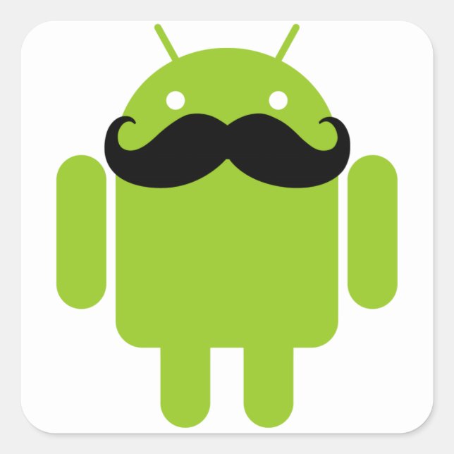 Pegatina Cuadrada Android Robot Mustache (Anverso)