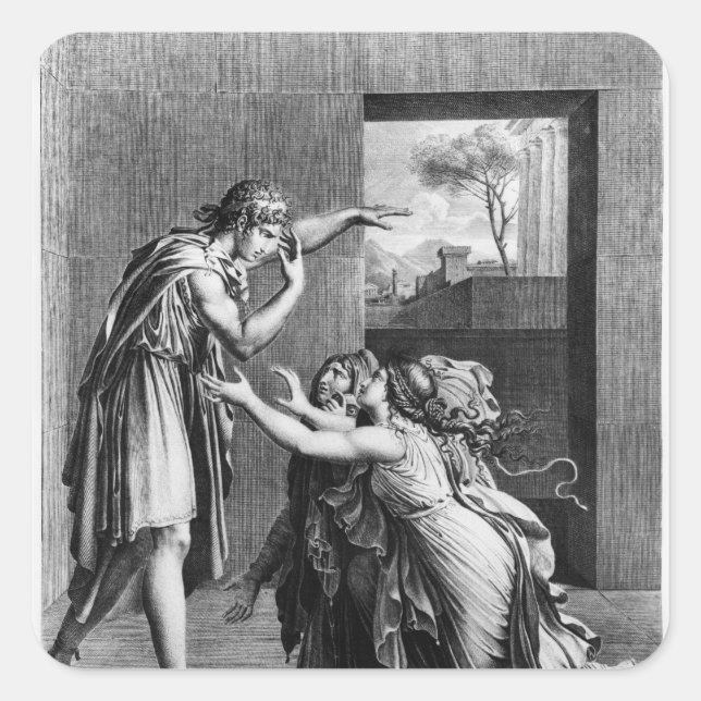 Pegatina Cuadrada Andromache a los pies de Pyrhus (Anverso)