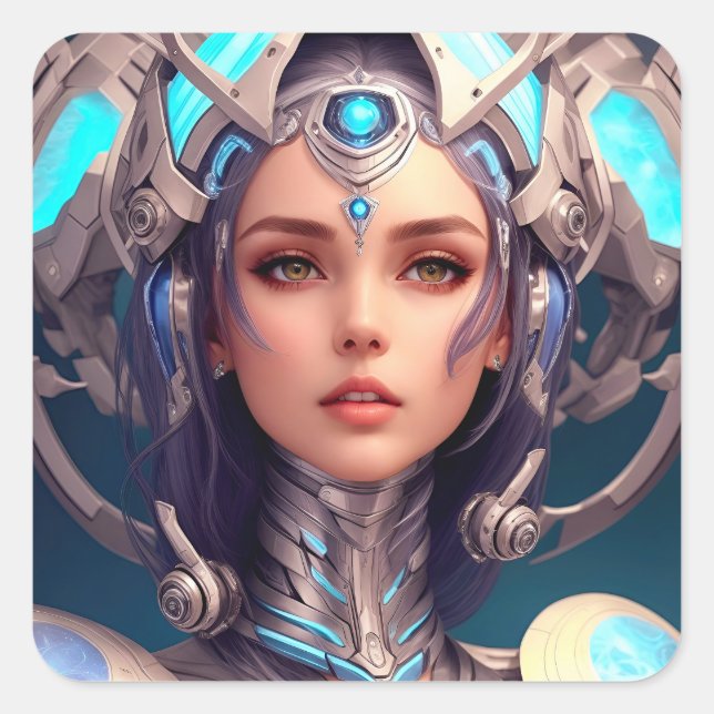 Pegatina Cuadrada Andromeda Cyborg (Anverso)