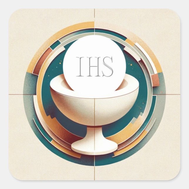 Pegatina Cuadrada Anfitrión de comunicación neoconceptual y cáliz (Anverso)