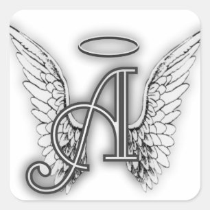 Pegatina Cuadrada Ángel Alphabet A Inicial Lating Wings Halo
