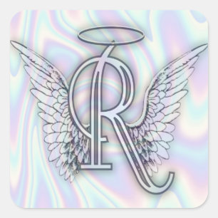 Pegatina Cuadrada Angel Alphabet R Letra Inicial Wings Halo Square