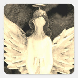 Pegatina Cuadrada Angel Art Wings Halo Bello Arte Beige Brown