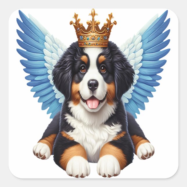 Pegatina Cuadrada Angel Bernese Mountain Dog Aovers Berner Puppy (Anverso)