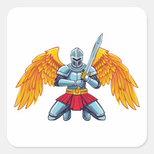 Pegatina Cuadrada Ángel con espada grande