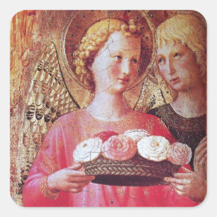 PEGATINA CUADRADA ANGEL CON ROSAS