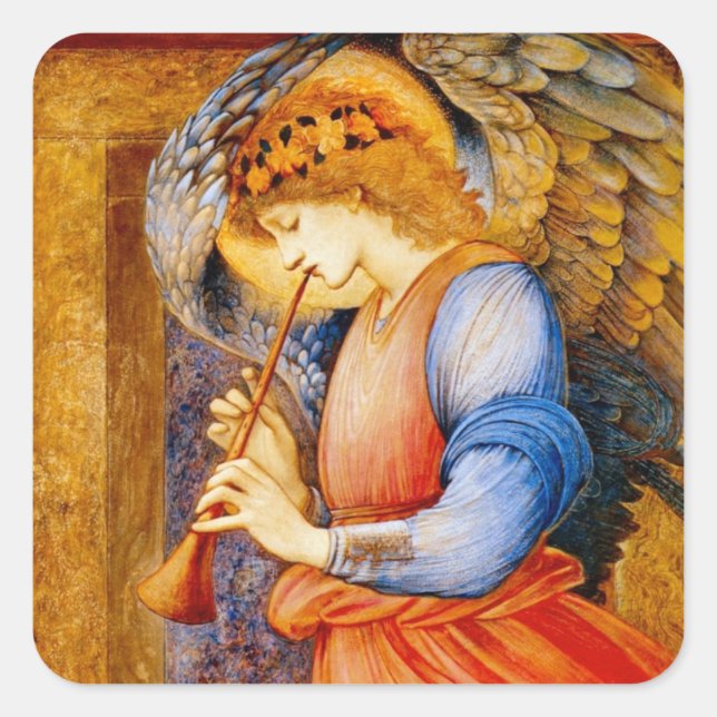 Pegatina Cuadrada Ángel con trompeta (Anverso)
