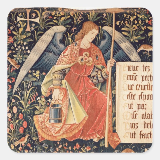 Pegatina Cuadrada Ángel con una esponja pegada a una varilla (Anverso)