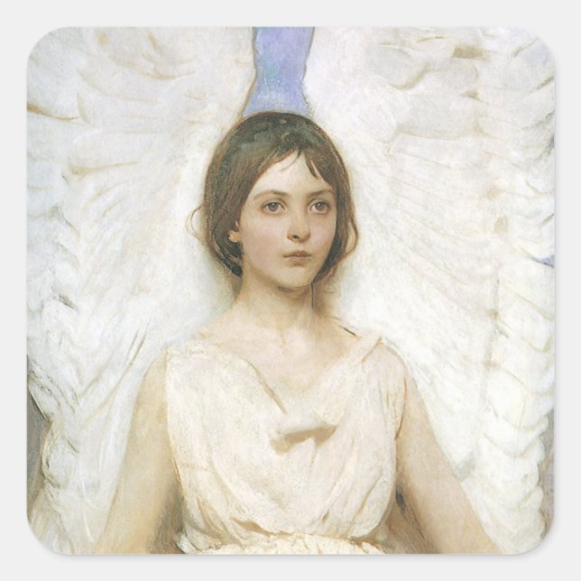 Pegatina Cuadrada Ángel de Abbott Thayer, Bella Artes victoriano vin (Anverso)