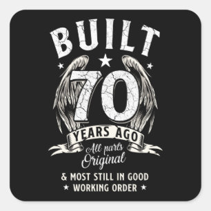 Pegatina Cuadrada Ángel de cumpleaños número 70