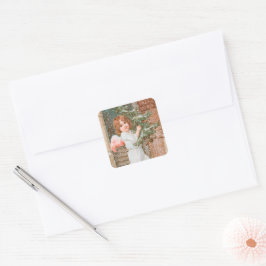 Pegatina Cuadrada Ángel de invierno con Navidades