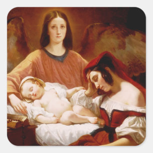 Pegatina Cuadrada Ángel de la Guarda de Henri Decaisne