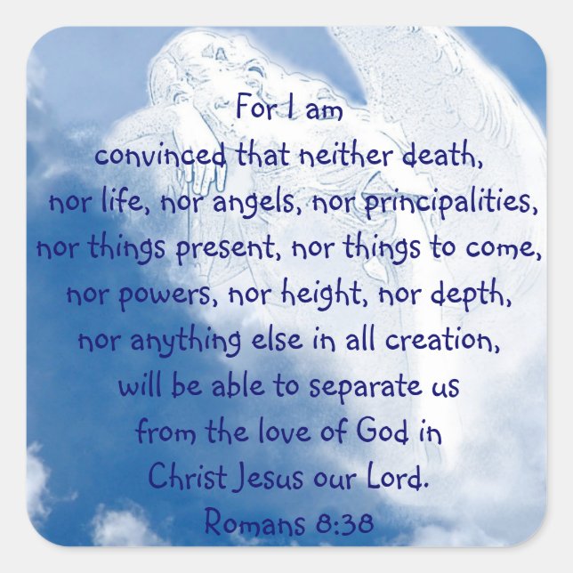 Pegatina Cuadrada Ángel de las Escrituras inspiradoras En Nubes, Rom (Anverso)