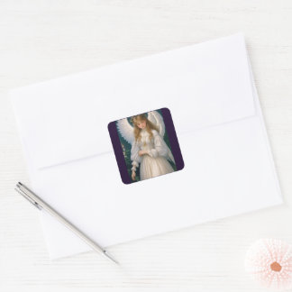 Pegatina Cuadrada Ángel de los Navidades retro victorianos