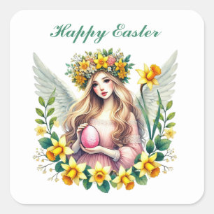 Pegatina Cuadrada Ángel de Pascua Feliz