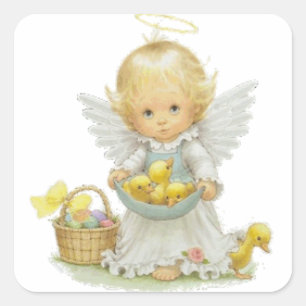 Pegatina Cuadrada Ángel de Pascua y Ducklings