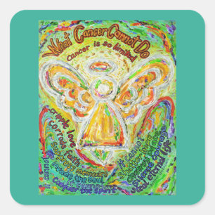 Pegatina Cuadrada Ángel del arcoiris lo que el cáncer no puede hacer