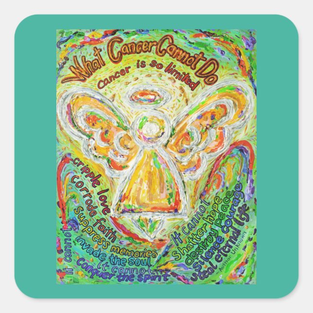 Pegatina Cuadrada Ángel del arcoiris lo que el cáncer no puede hacer (Anverso)