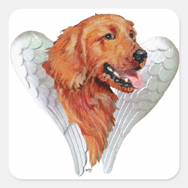 Pegatina Cuadrada Angel del Golden Retriever (Anverso)