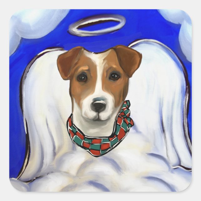 Pegatina Cuadrada Angel del Terrier Jack Russell (Anverso)