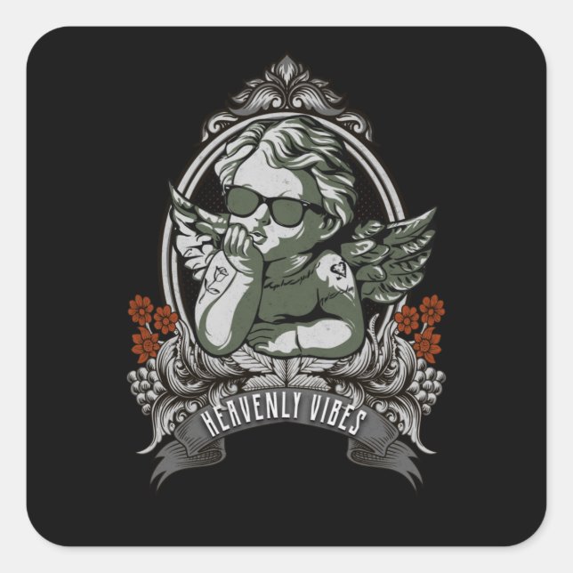 Pegatina Cuadrada Angel Dreamy Heavenly Vibes Guay Tattoo Art (Anverso)