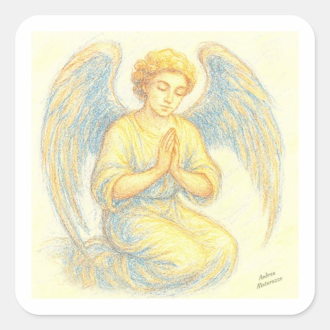 Pegatina Cuadrada Ángel en oración (Anverso)