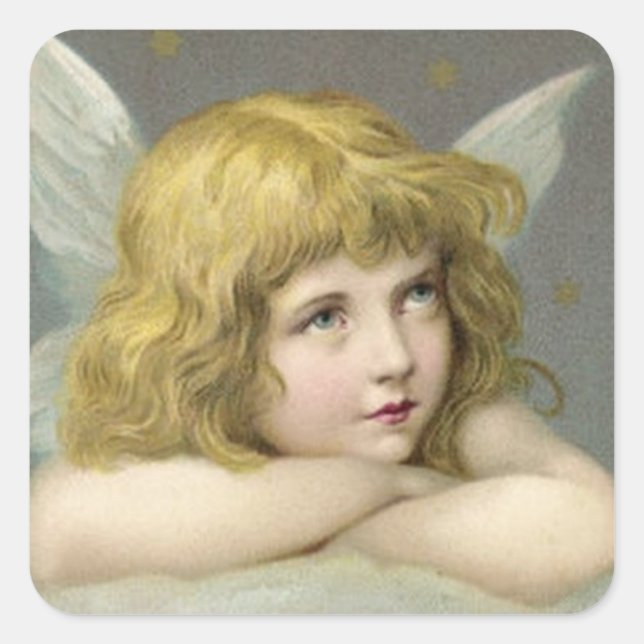 Pegatina Cuadrada Ángel en una nube (Anverso)
