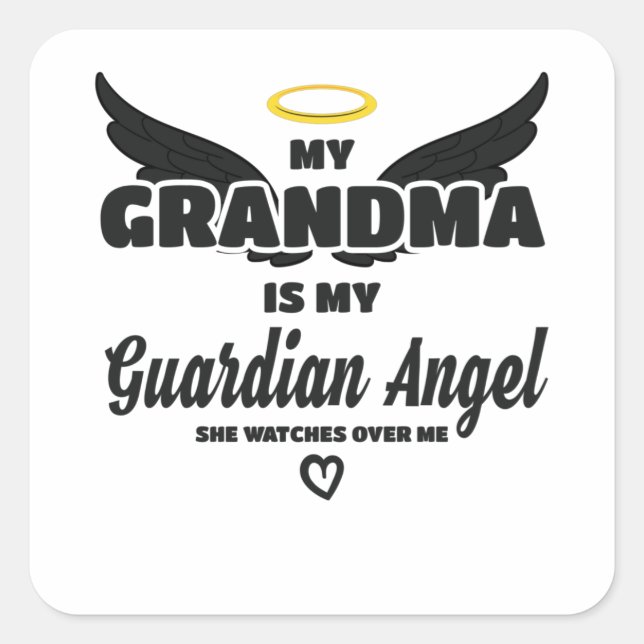 Pegatina Cuadrada Angel Guardian Abuela Me Vigila En Memoria (Anverso)