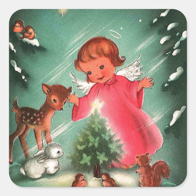 Pegatina Cuadrada Angel In Forest (Anverso)