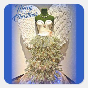 Pegatina Cuadrada Angel Mannequin Vestido Forma Árbol De Navidad
