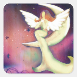 Pegatina Cuadrada Angel Moon Mystical Stars Art de Kristy McAdams