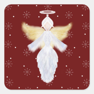 Pegatina Cuadrada Ángel navidad y copos de nieve
