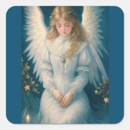 Pegatina Cuadrada Ángel Navidades victorianos de época