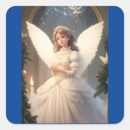 Pegatina Cuadrada Ángel Navidades victorianos de época