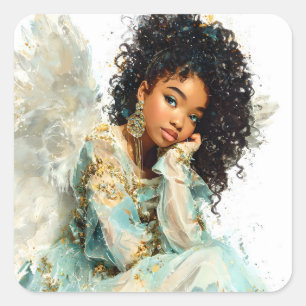 Pegatina Cuadrada Ángel negro chica afroamericana Símbolo angelical