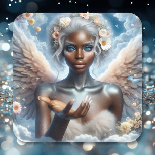 Pegatina Cuadrada Ángel negro con ojos azules