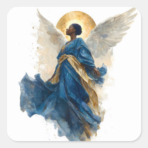 Pegatina Cuadrada Ángel negro Mujer afroamericana Símbolo angelical
