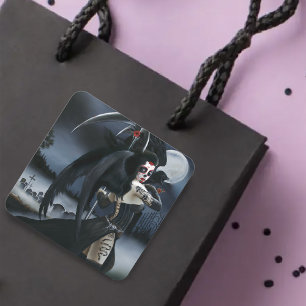 Pegatina Cuadrada Ángel oscuro gótico Muerte Sugar Skull Fantasía