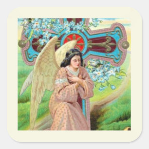 Pegatina Cuadrada Ángel rezando