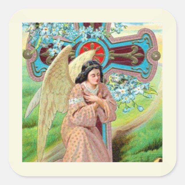 Pegatina Cuadrada Ángel rezando (Anverso)