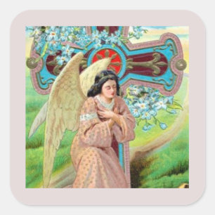 Pegatina Cuadrada Ángel rezando